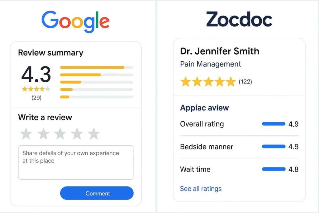 Review Comparisons: Google vs Zocdoc