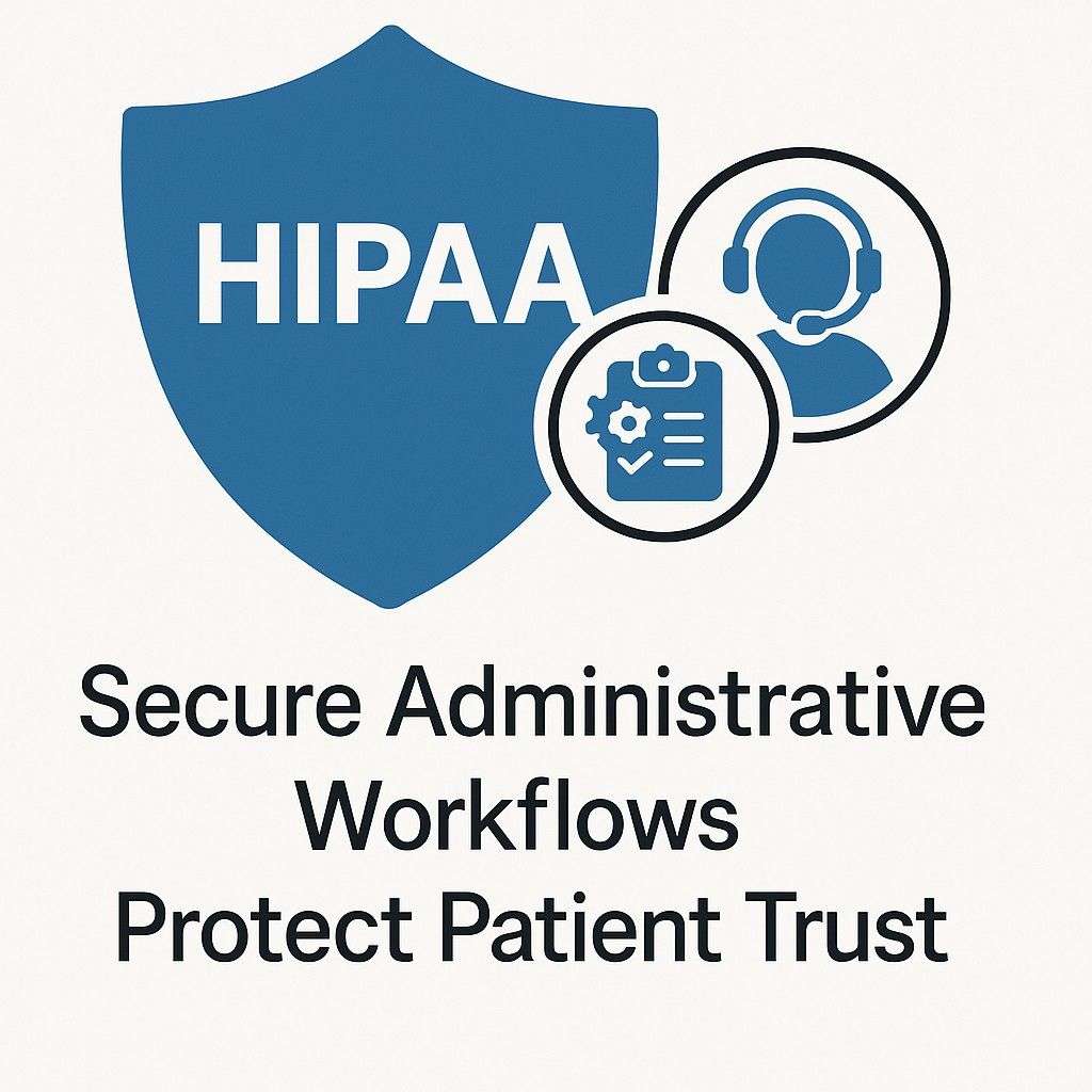 HIPAA + Admin icon graphic with caption: Secure Administrative Workflows Protect Patient Trust.