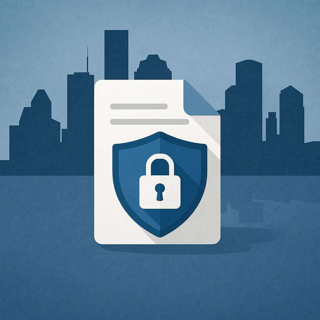 Secure document icon with Houston overlay