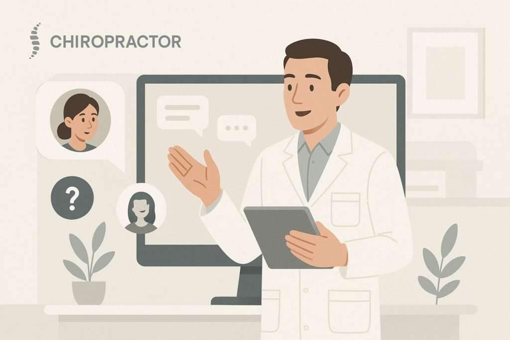 A Chiropractor engaging with patients online. Google Business Profile Q&A for Chiropractors.