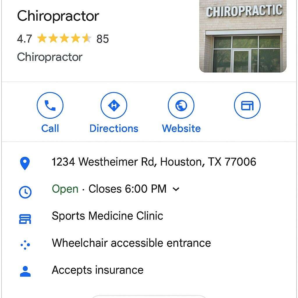 GBP screenshot example for chiropractors showing optimized profile