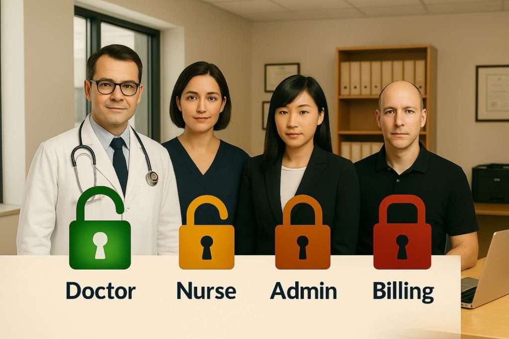 Graphic showing staff roles with different levels of padlock icons