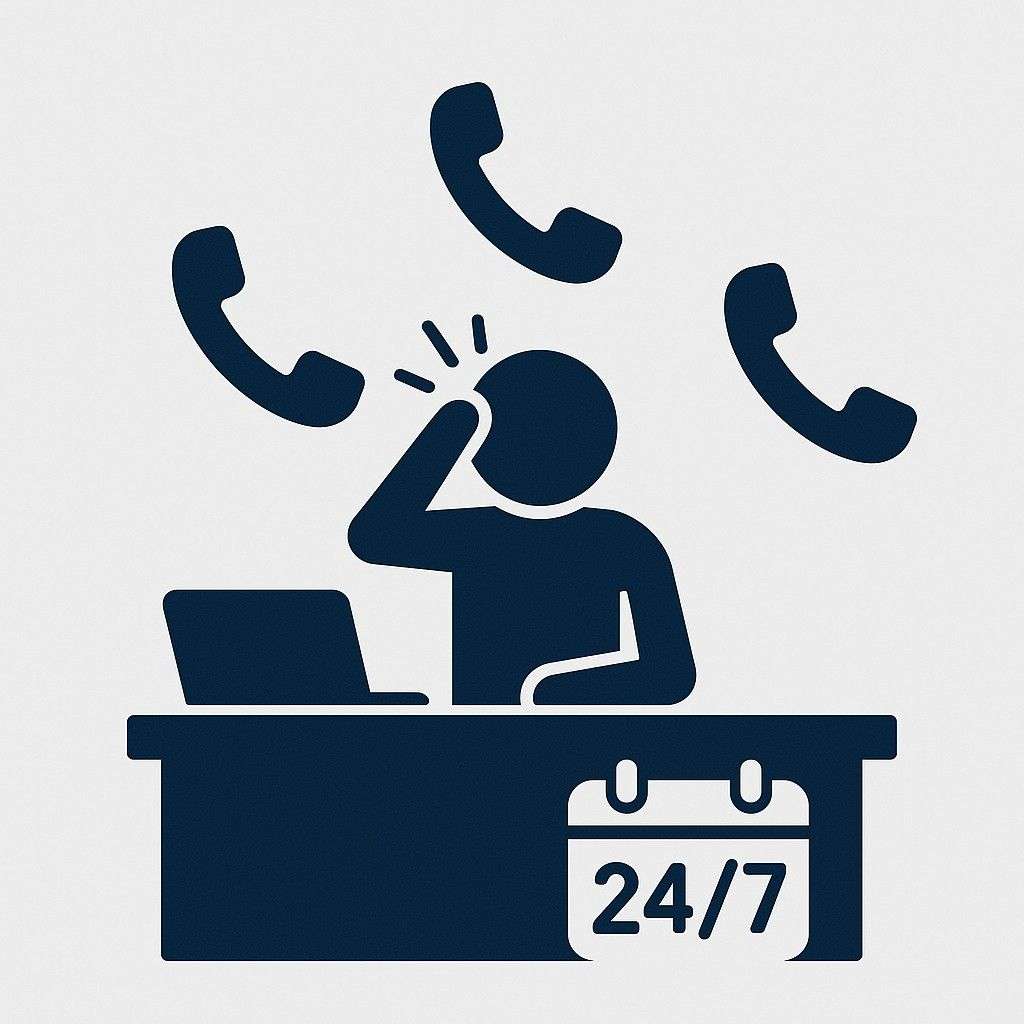 Stressed Worker Amidst Phone Calls