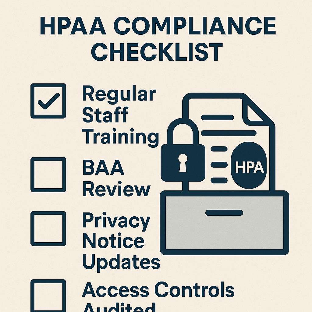 HIPAA compliance checklist graphic with checkboxes